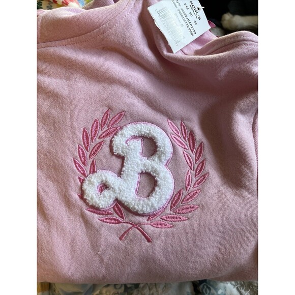 Barbie Juniors Small Pink Sweatshirt Zip Up Hoodie Kelly Green Stripes NWT - Picture 5 of 9